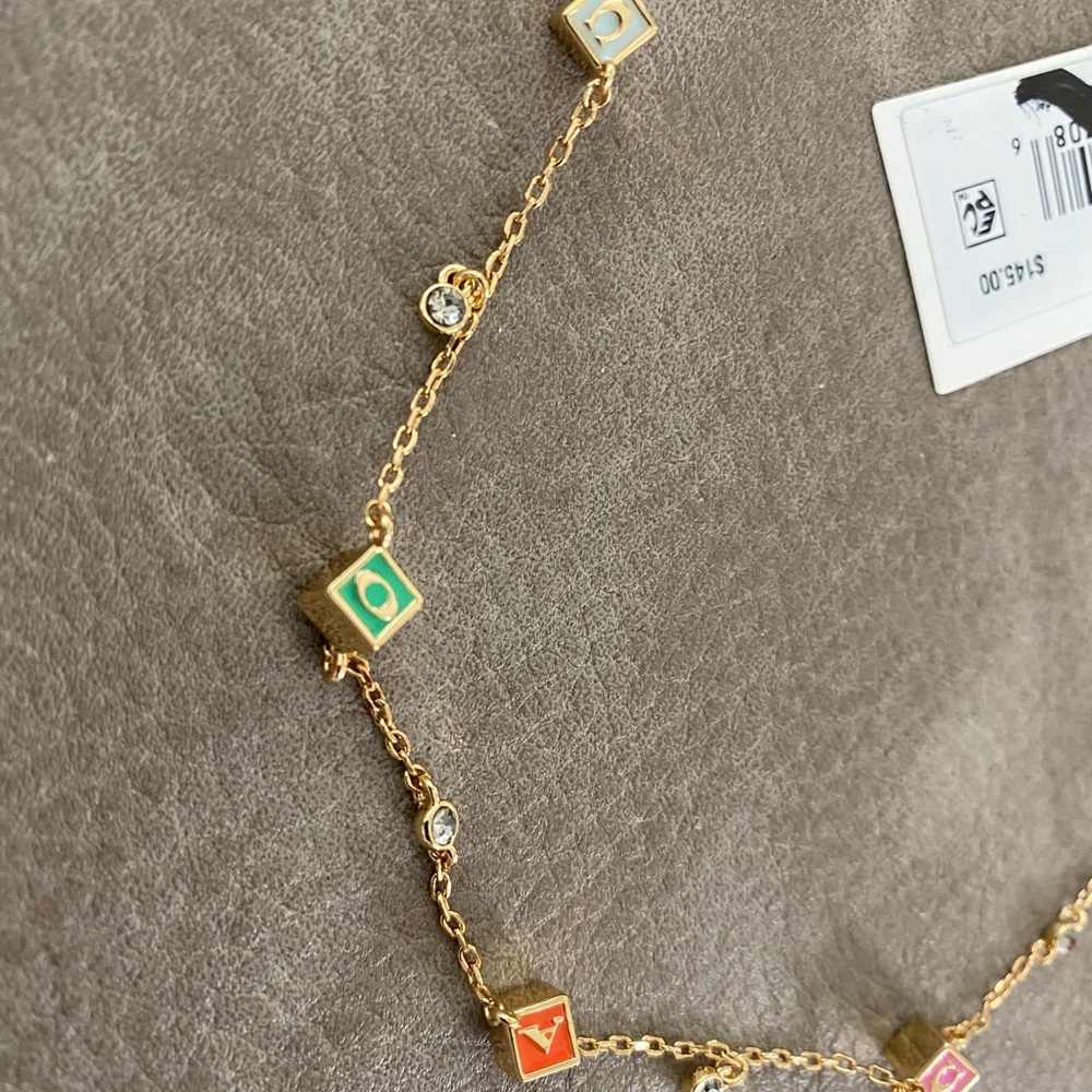 COACH Faux Stone Signature Logo Enamel Cube Strand Necklace Gold NWT + Dustbag - Picture 6 of 6